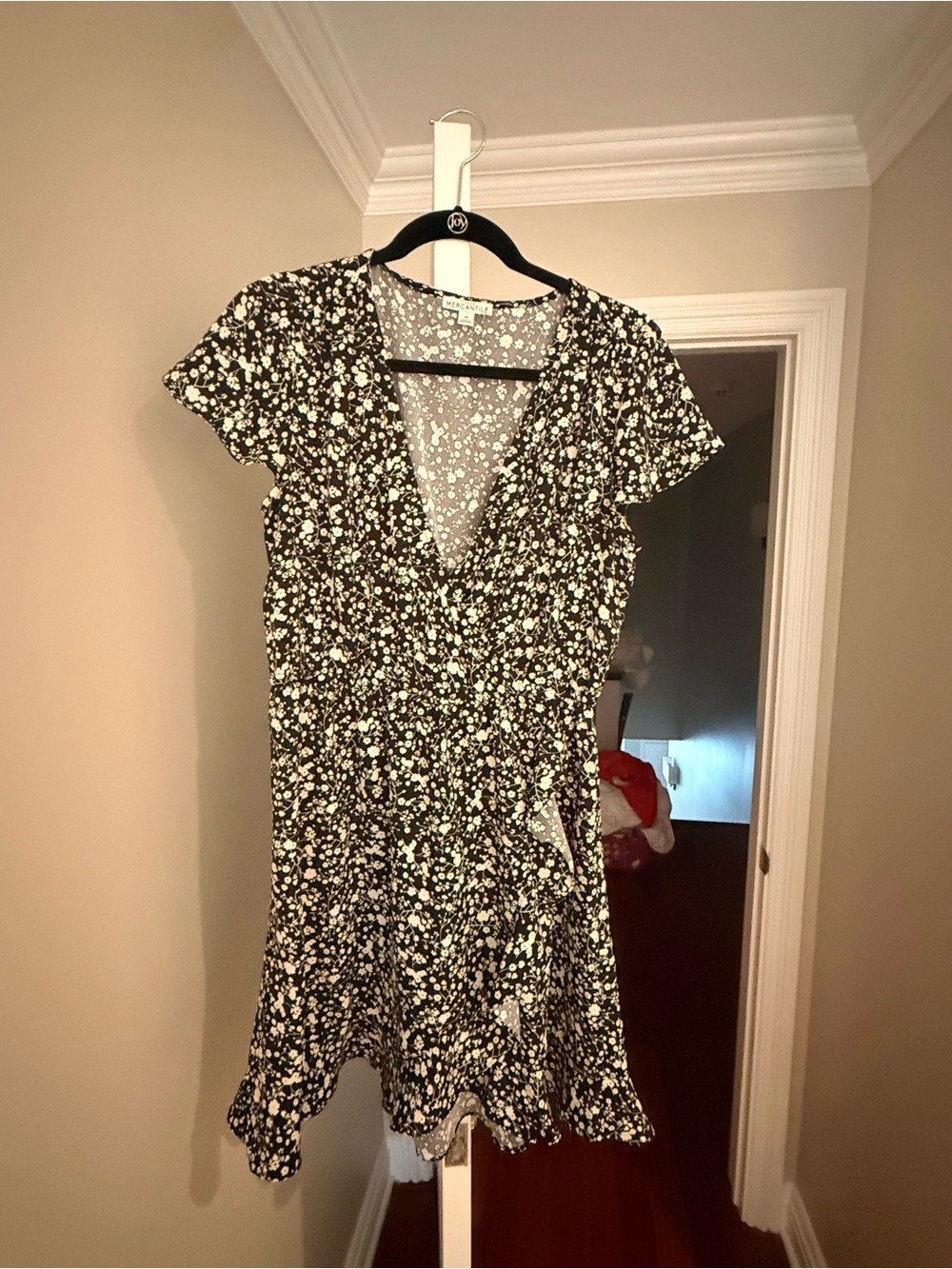 J. Crew Factory Black and White Floral V-Neck Mini Dress